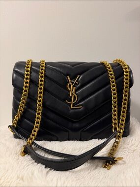 Saint Laurent Black Quilted Shoulder Bag with Gold Hardware